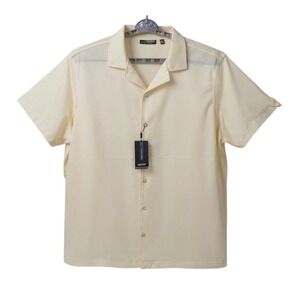 NEW MURANO LIQUID LUXURY Mens LT Cream Short Sleeve Camp Button Up Shirt